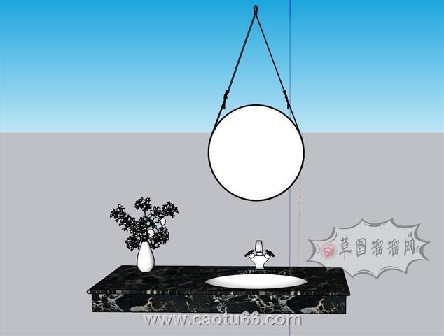 大理石浴室柜浴室镜SU模型
