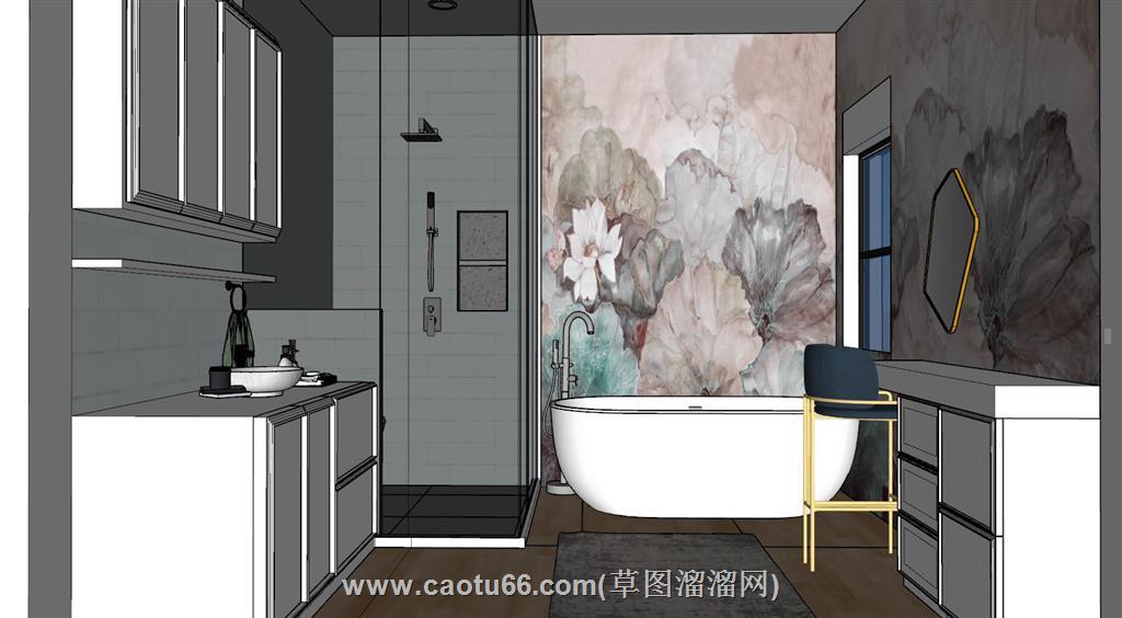 奶油风浴室SU模型