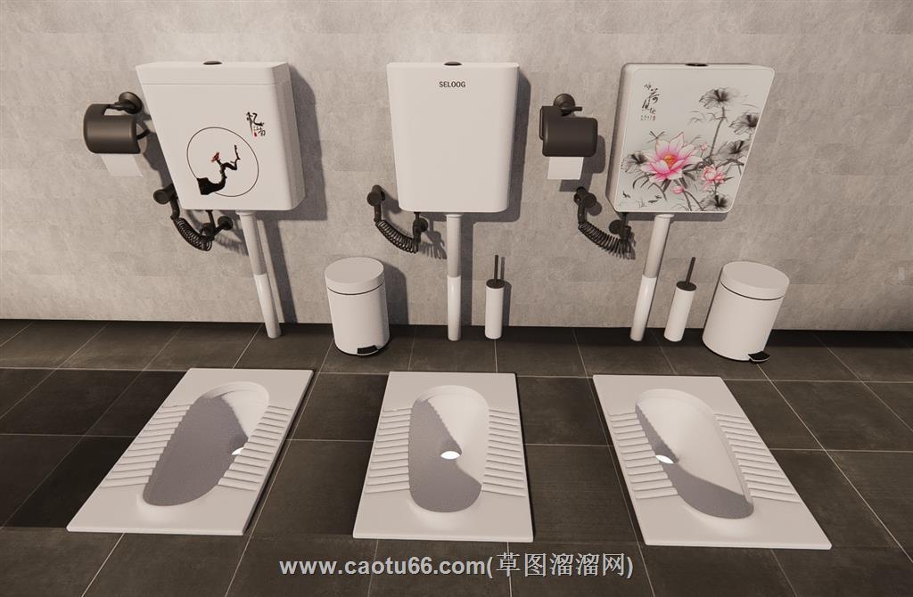蹲便池抽水箱SU模型