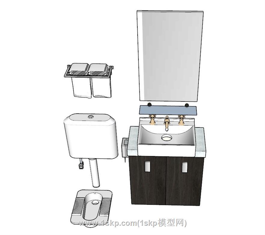 浴室柜蹲便器冲水箱SU模型