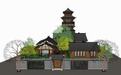 中式民宿合院住宅建筑的SU模型