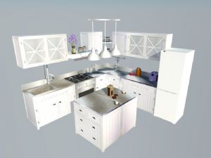 欧式厨房开放式厨房橱柜SU模型