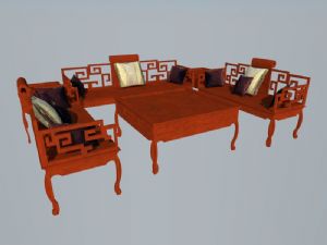 中式沙发红木沙发茶几SU模型