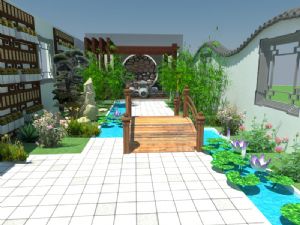 中式私人花园景观模型