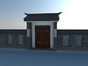 中式庭院大门围墙入口su模型