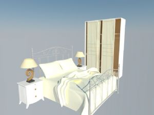欧式床铺双人床-床头柜-床头灯桌灯-衣柜SU模型