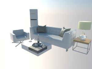 现代客厅沙发茶几立式空调模型