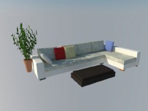 现代L型沙发茶几+室内盆景SU模型