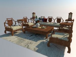 新中式沙发茶几桌灯边桌SU模型集合