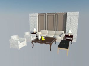 沙发背景墙-欧式茶几家具SU模型