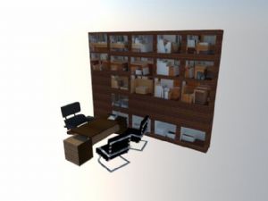 书房书柜+写字桌办公桌家具SKP模型