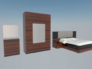 中式木质双人床衣柜家具SU模型