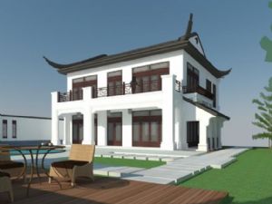 新中式二层别墅院落SU模型