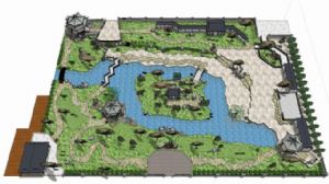 中式古典园林公园SU免费模型下载