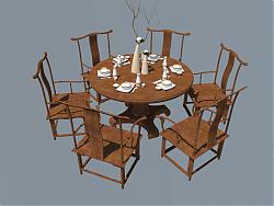 中式圆形餐桌椅SU模型