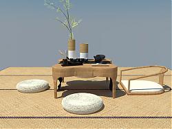 日式茶室茶具SU模型