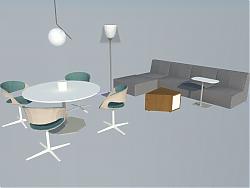 L型沙发-餐桌椅-落地灯-吊灯su模型