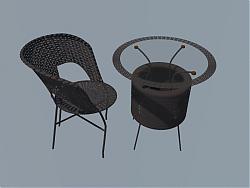 休闲咖啡桌藤椅桌SU模型