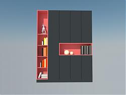 [vip]书柜+置物柜+书本+抽象人物工艺品su模型