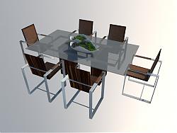 六人餐桌椅家具SU模型