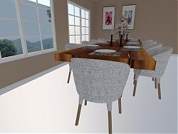 8人餐桌椅实木SU模型