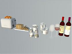烤面包机调料瓶红酒杯SU模型