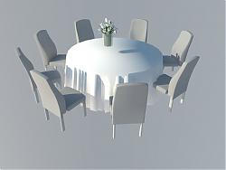 圆形餐布餐桌椅SU模型