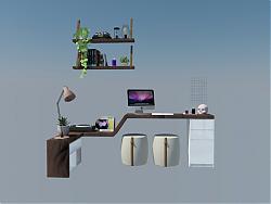 创意设计工作桌电脑桌SU模型