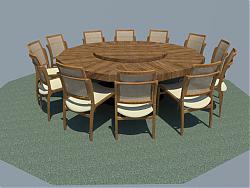 12人圆形餐桌椅SU模型