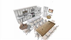 欧式厨房橱柜餐桌椅su模型库