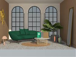 现代客厅沙发茶几花瓶镜子su模型