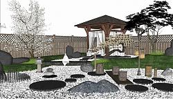 日式枯山水庭院景观草图模型