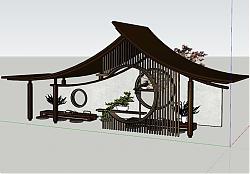 新中式廊架茶具桌草图模型