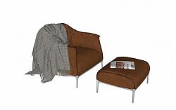 休闲沙发椅垫脚凳草图模型