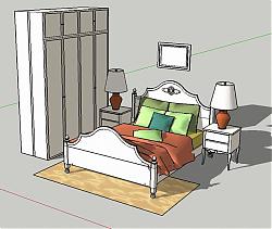 欧式床铺+床头柜+衣柜skp模型