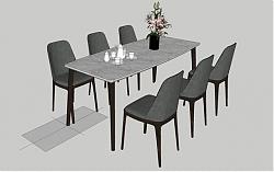 六人座现代餐桌椅SU模型