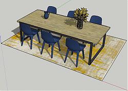 六人座木质餐桌椅SU模型